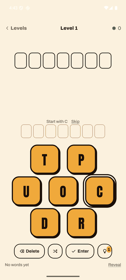 A WordTogether puzzle in progress